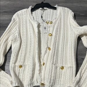 Tahari Cream Cardigan with Gold Buttons